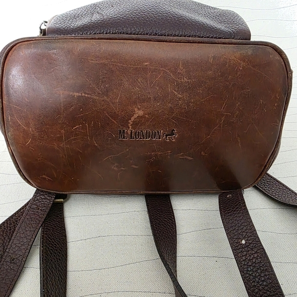 M London Womens Two Toned Brown Pebbled Leather Full Zip Backpack Handbag Purse - Picture 8 of 10